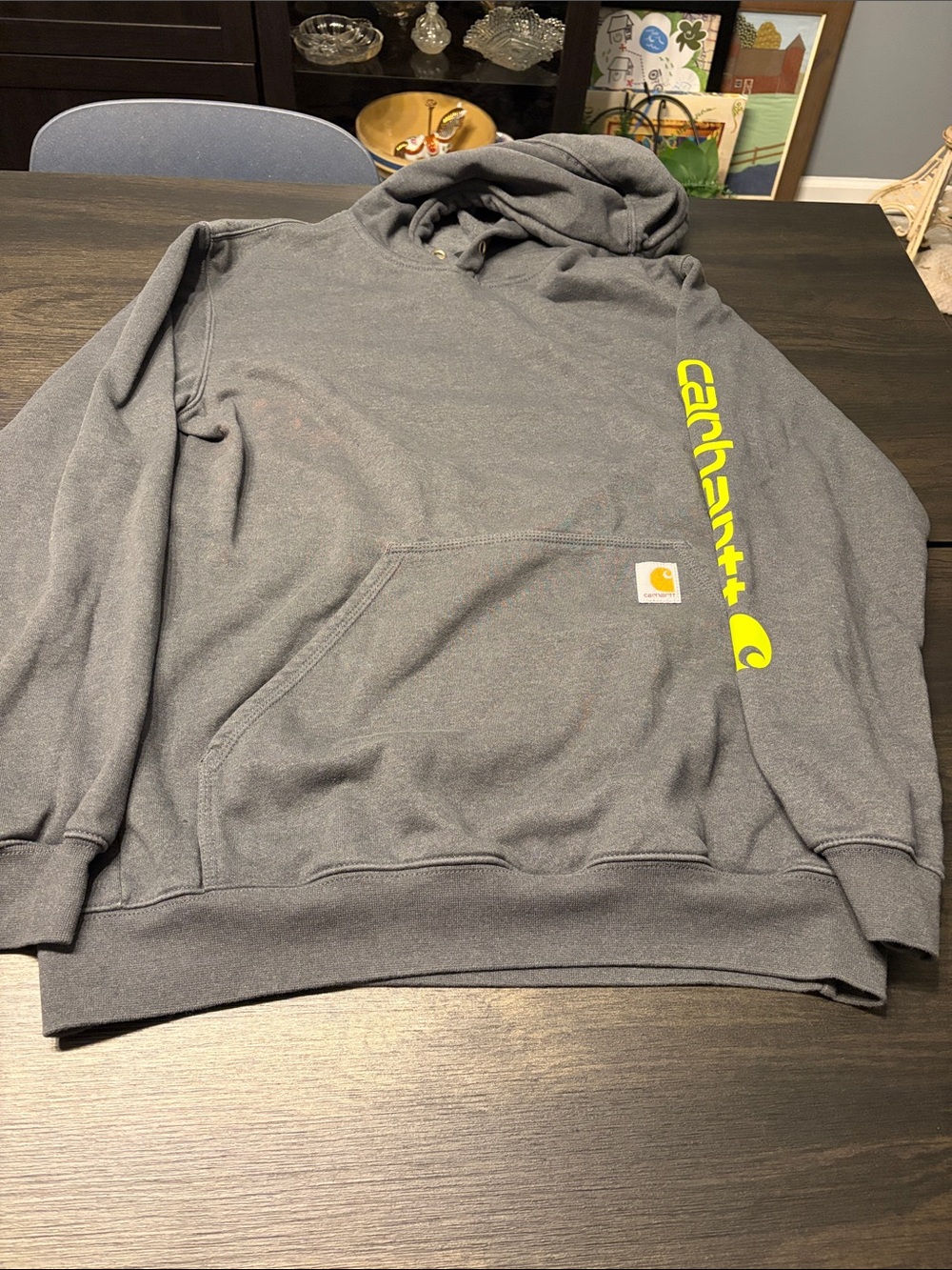 Carhartt Mens Loose Fit Midweight Sleeve Logo Hoodie Grey Neon Medium K288